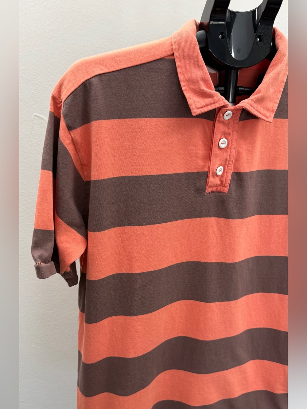 BP. Stripe Polo Shirt Men’s Medium Orange Brown 100% Cotton Short Sleeve - Picture 2 of 12